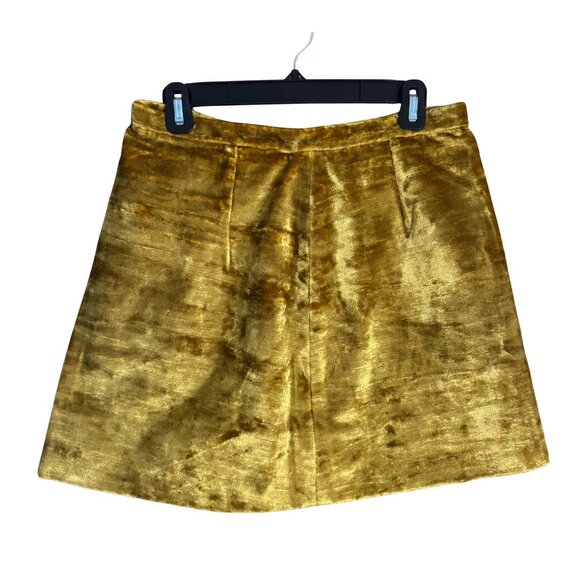 Handmade Gold Crushed Velvet A-Line Mini Skirt High Waist 15” Flat - Picture 2 of 6